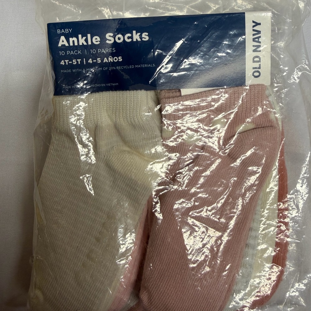 Old Navy kids girls Ankle Socks - Pink and Cream 10-Pack4T/5T